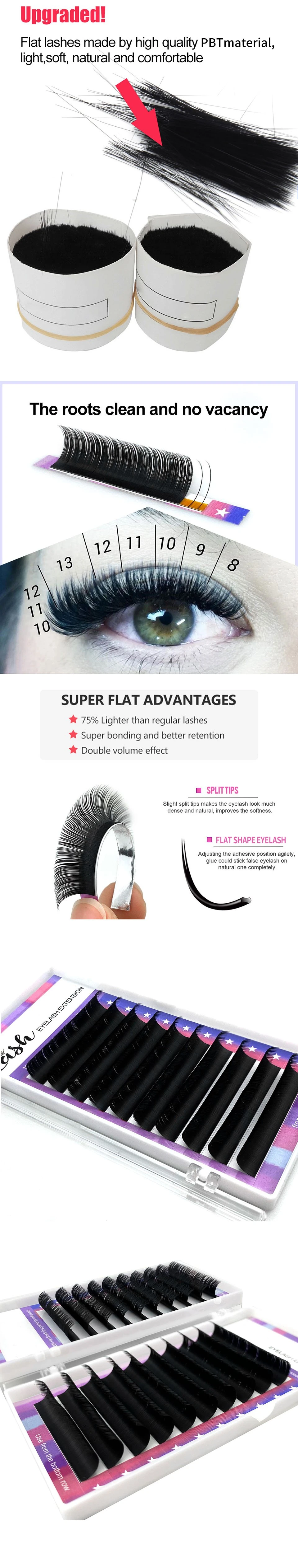Korean PBT C D Curl Eye Lash Mix Length Flat Ellipse Eyelash Extensions Natural Matte Black False Ellipse Flat Shaped Eyelashes